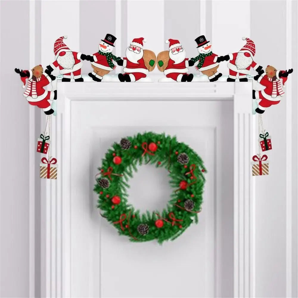 Wood Santa Christmas Door Corner Decor Christmas Door Frame Decor Snowman Reindeer Frame Sign Wooden Pendant Party House Decor