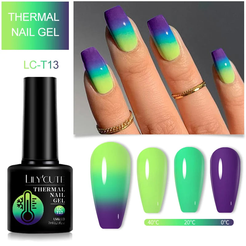 LILYCUTE 7ML Thermal Gel Nail Polish Ultra-thin Temperature Color Changing Gel Polish Semi Permanent UV Gel Nail Art Gel Varnish