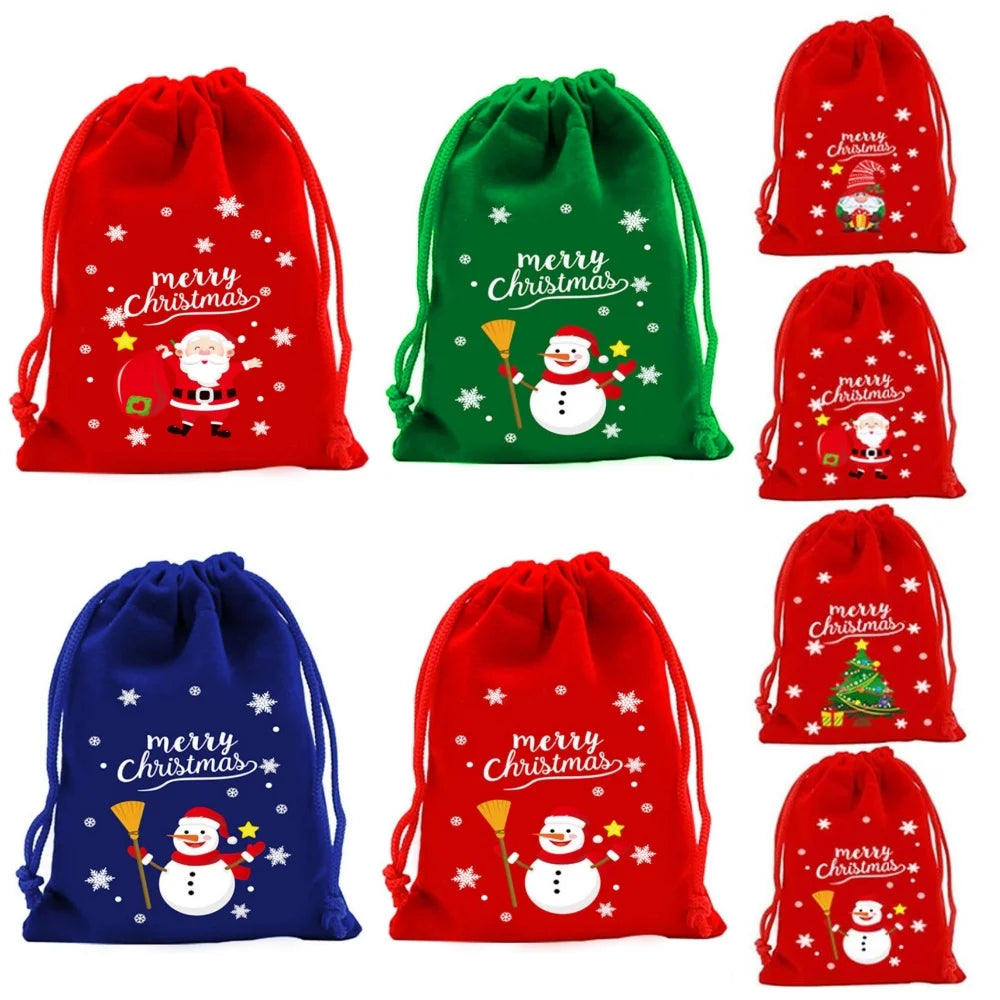 15x20cm Xmas Velvet Bags Candy Gift Bag Drawstring Pouch Christmas Party Favor Boutique Jewelry Packaging Bags New Year 2025