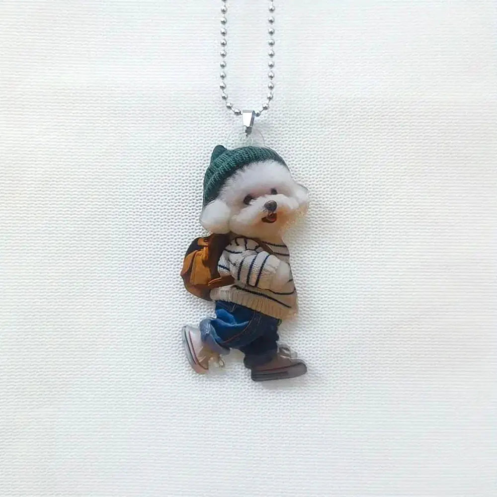 Cute 2D Acrylic Puppy Pendant Trendy Backpack Teddy Dog Xmas Tree Hanging Ornaments Car Decorative Christmas Decorations Gifts