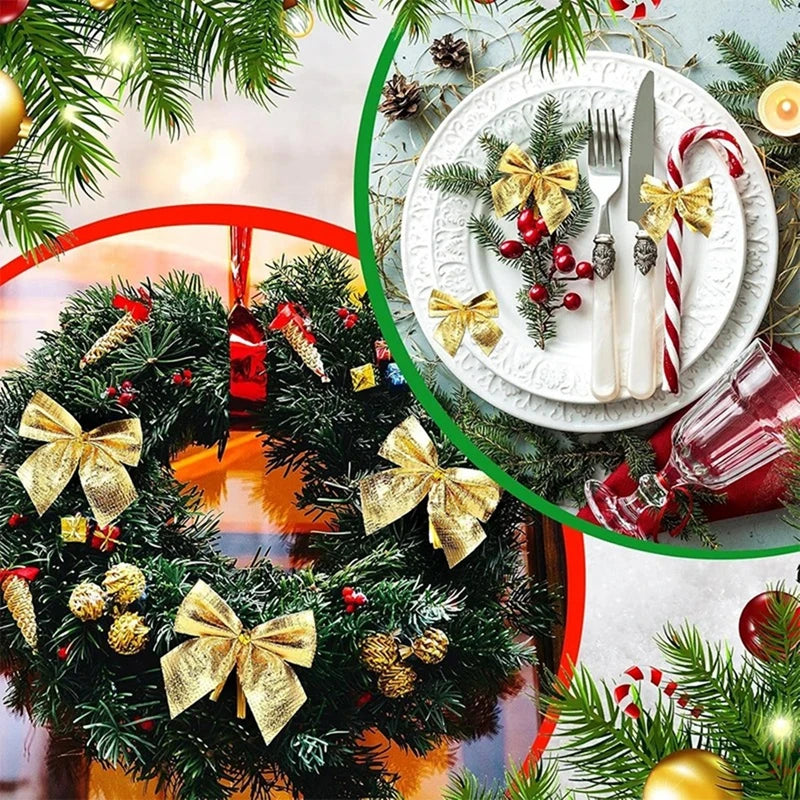 10/20/30Pcs Christmas Decoration Bow Red Gold Xmas Tree Bowknot Pendant Ornaments for Home Decor Navidad New Year Party Gifts