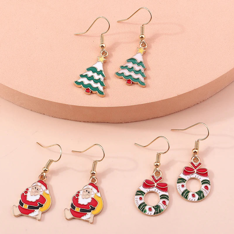 New Fashion Mix Styles Merry Christmas Drop Earrings for Women Christmas Tree Deer Santa Dangle Earrings New Year Jewelry Gifts