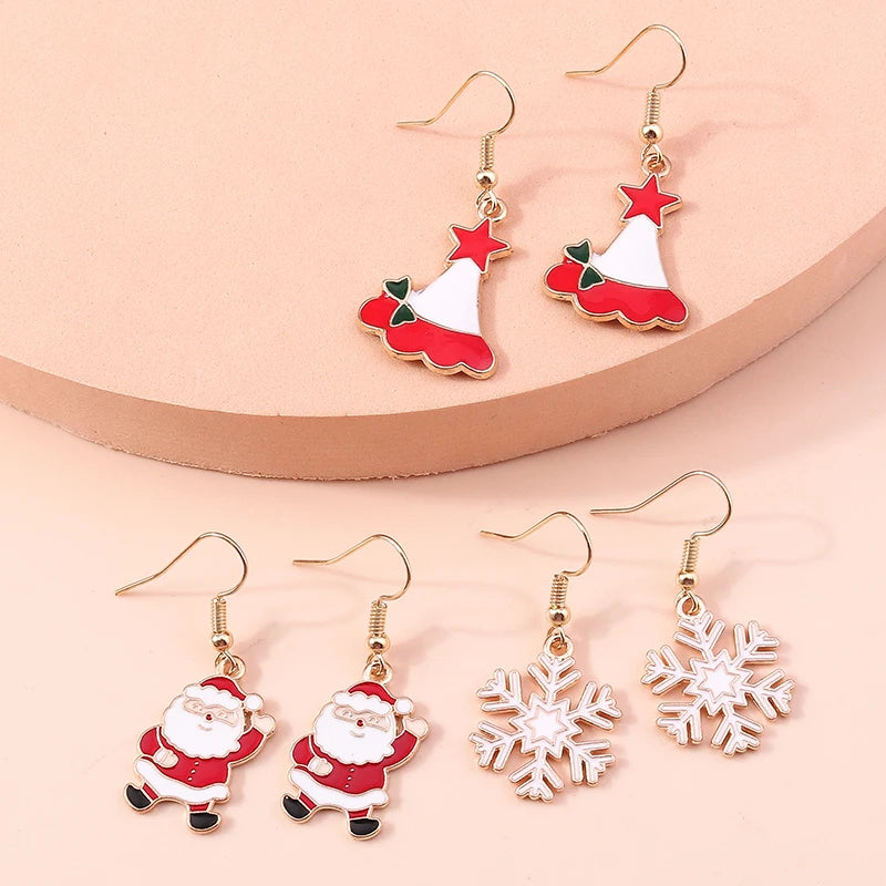 New Fashion Mix Styles Merry Christmas Drop Earrings for Women Christmas Tree Deer Santa Dangle Earrings New Year Jewelry Gifts