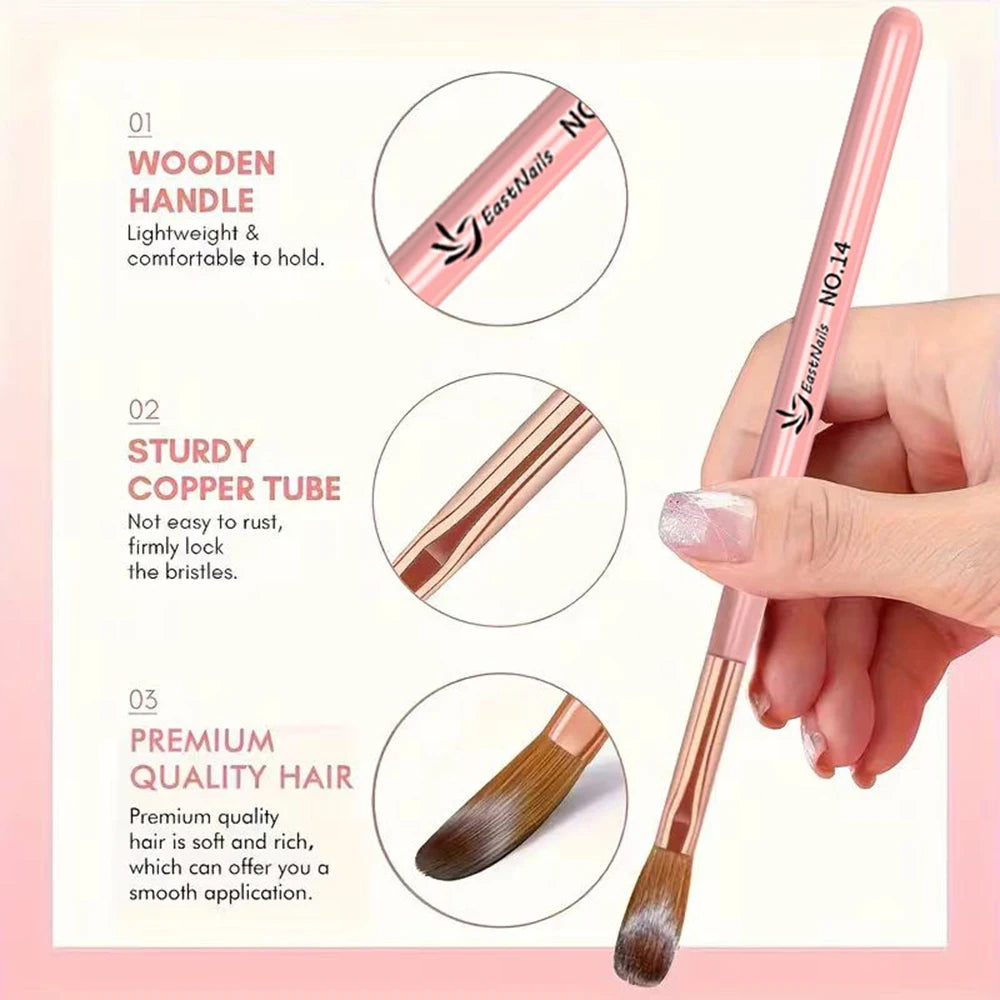 Acrylic Nail Brush Size 16/18/22 mm Acrylic Application Nail Brushes Pen Pink Handle Professional Powder Extension Carving