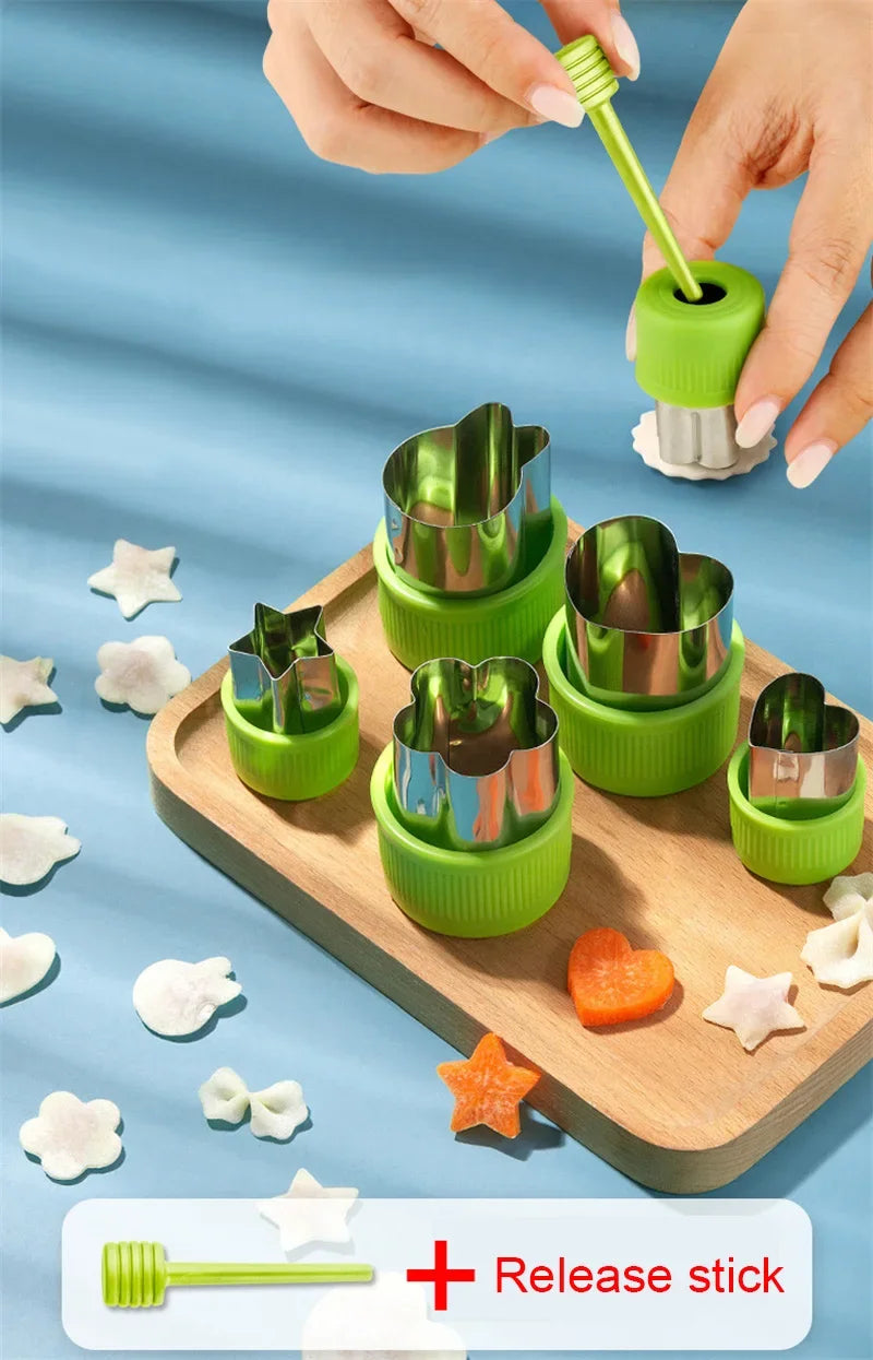 6/8/10Pcs Set Stainless Steel Fruit Cutting Embossing Mold Small Wonton Biscuit Mold Heart/Flower Shape Vegetables Cutter