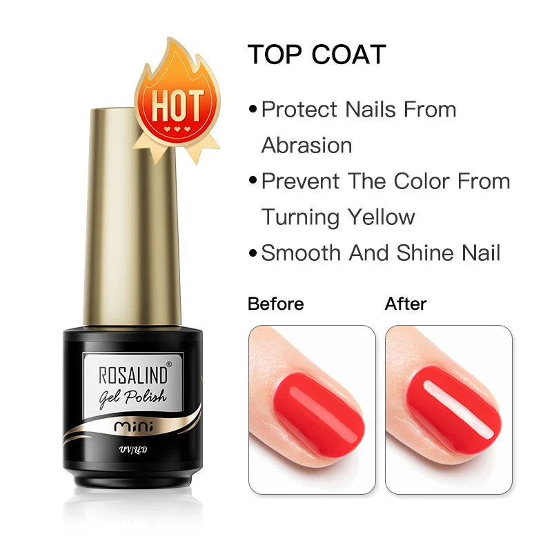 ROSALIND Mini/15ml Soak Off Pure Color Nail Gel Bright For Nail Art Design LED/UV Lamp Semi Permanent Need Base Top Coat