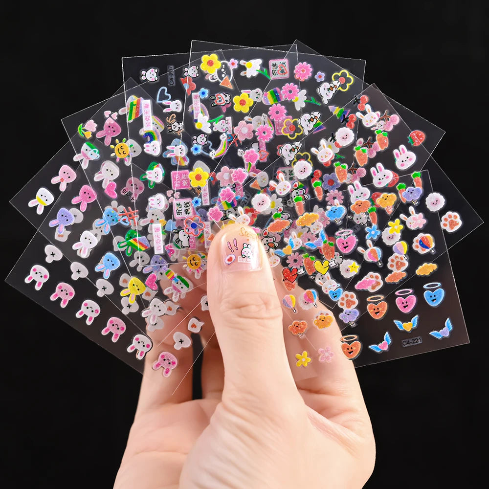 30pcs Children's Cartoon Rabbit Nail Stickers with Sequins and Glitter Colorful Flowers DIY Decal Kid Toy Kawaii Girl Ornaments*