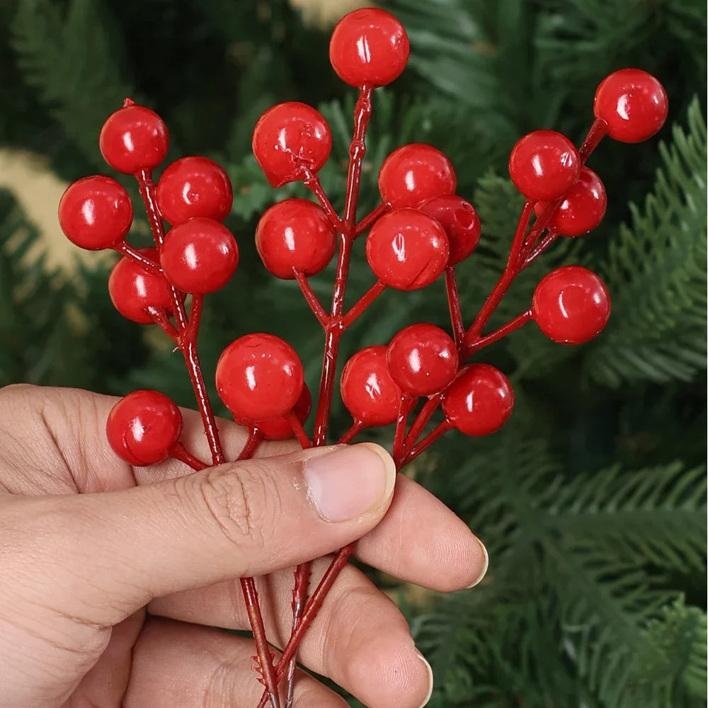 Artificial Berries Red Gold Silver Fake Berries Branch Cherry Stamen Christmas DIY Floral Wreath Ornament New Year Party Decor