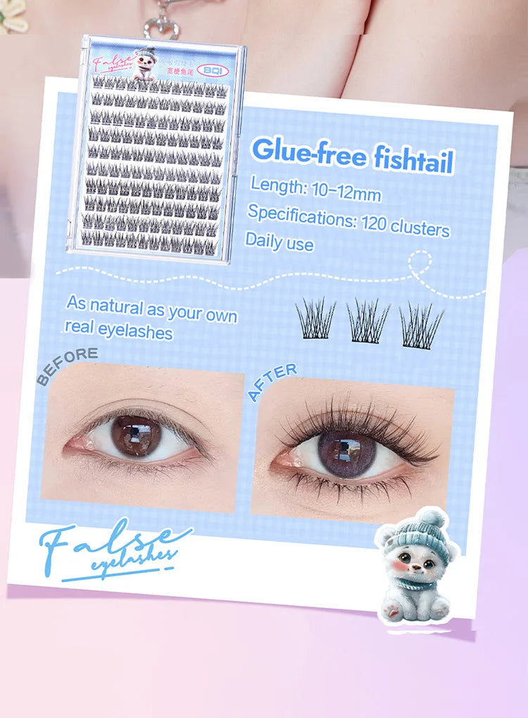 10 Rows of Large Capacity Glue-free False Eyelashes Single Cluster 10-12MM C-curled Natural Self-adhesive false Eyelashes