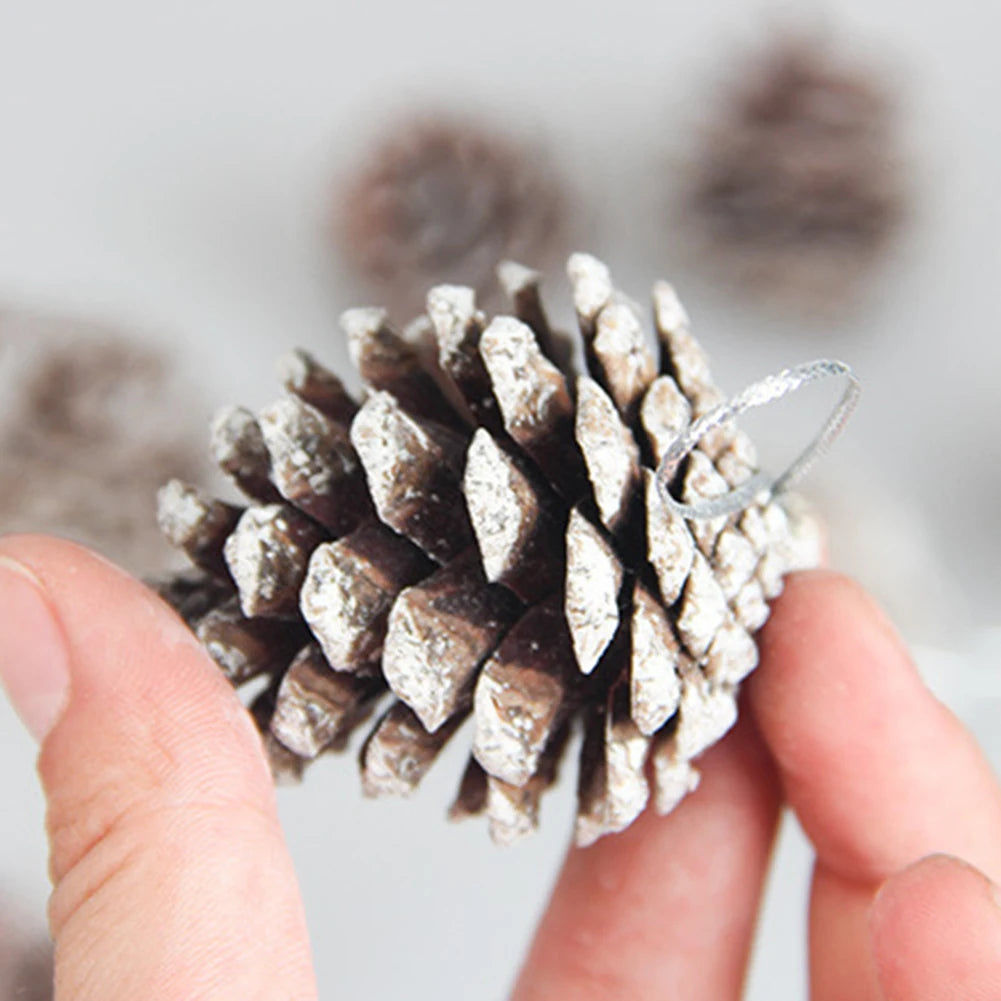 6pc/set Small Pine Cones Christmas Tree Pendant 5CM Original Color Pine Cone Ornaments Natural White Edge Pine Cone Xmas Crafts