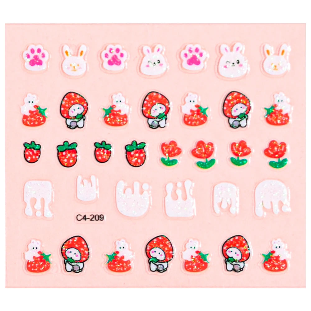 30pcs Children's Cartoon Rabbit Nail Stickers with Sequins and Glitter Colorful Flowers DIY Decal Kid Toy Kawaii Girl Ornaments*