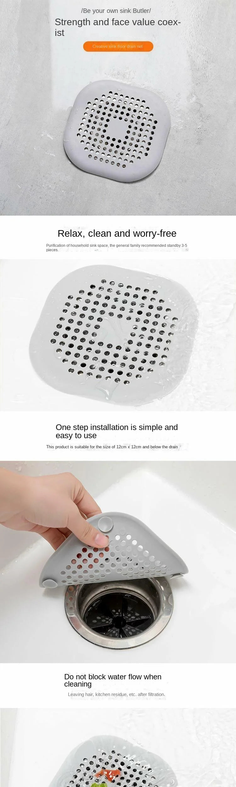 Square Silicone Floor Drain Sticker Bathroom Sewer Hair Filter Drain Cover Home Bathroom Floor Drain Mat