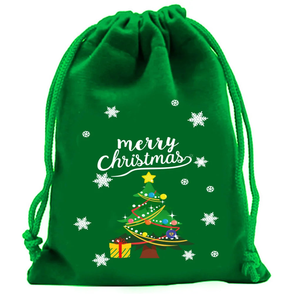 1pc Xmas Velvet Bags Small Candy Gift Bag Drawstring Pouch Christmas Party Favor Boutique Jewelry Packaging Bags 2025 New Year