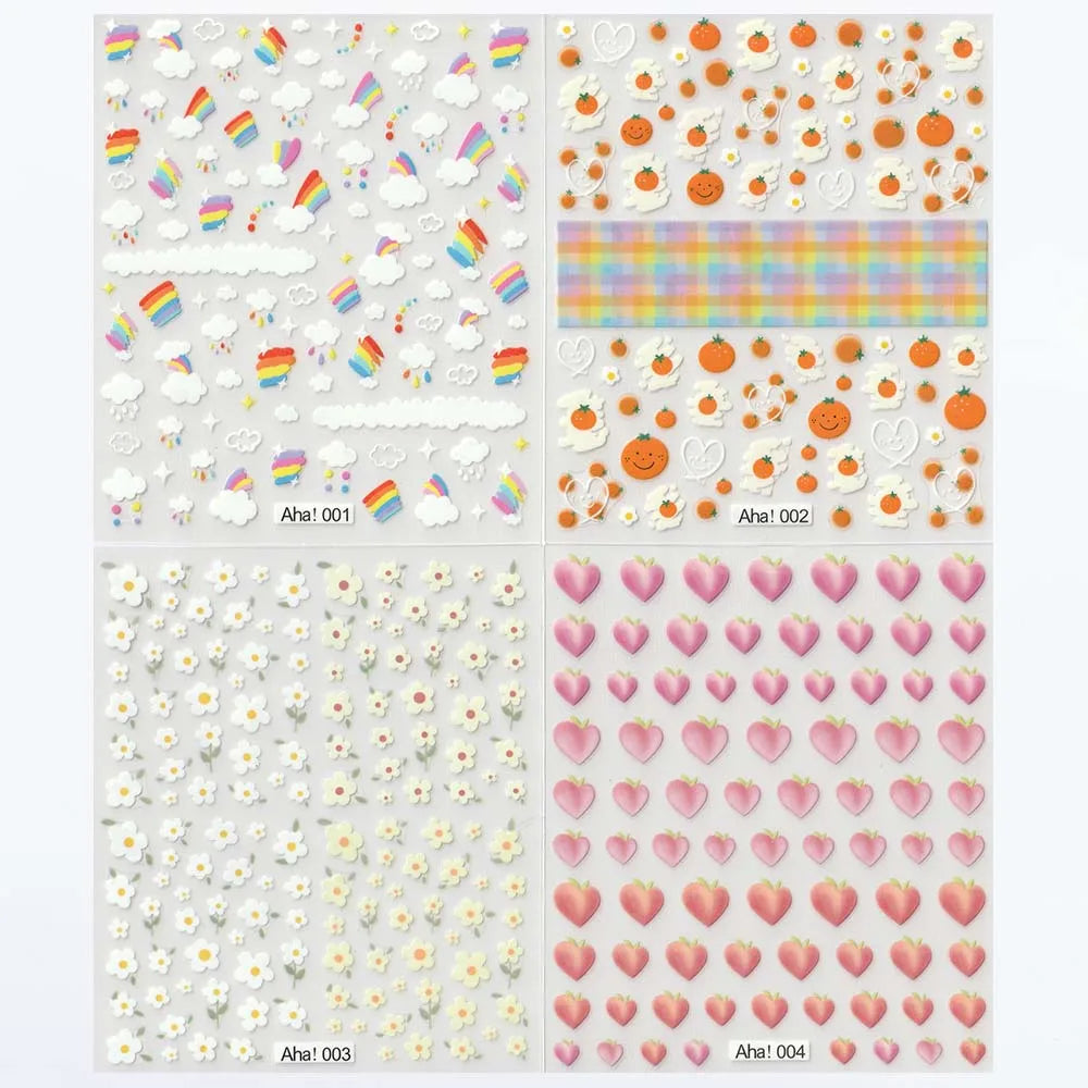 126Pcs Kawaii 3D Cartoon Bear/Heart Nail Stickers Colorful Christmas Bear Flowers Nail Art Decor DIY Self-Adhesive Girl Slider