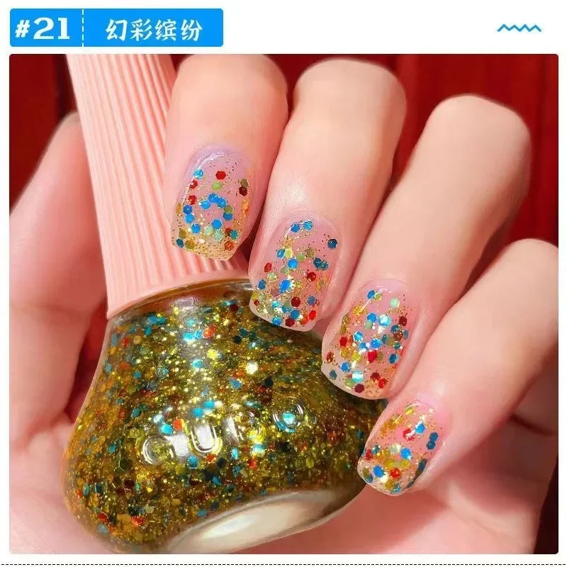 12ml Nail Polish Oil-based Nail Polish No-bake Quick Dry Non-tear Small Glitter Transparent Red Blue Green Nude 45 Colors