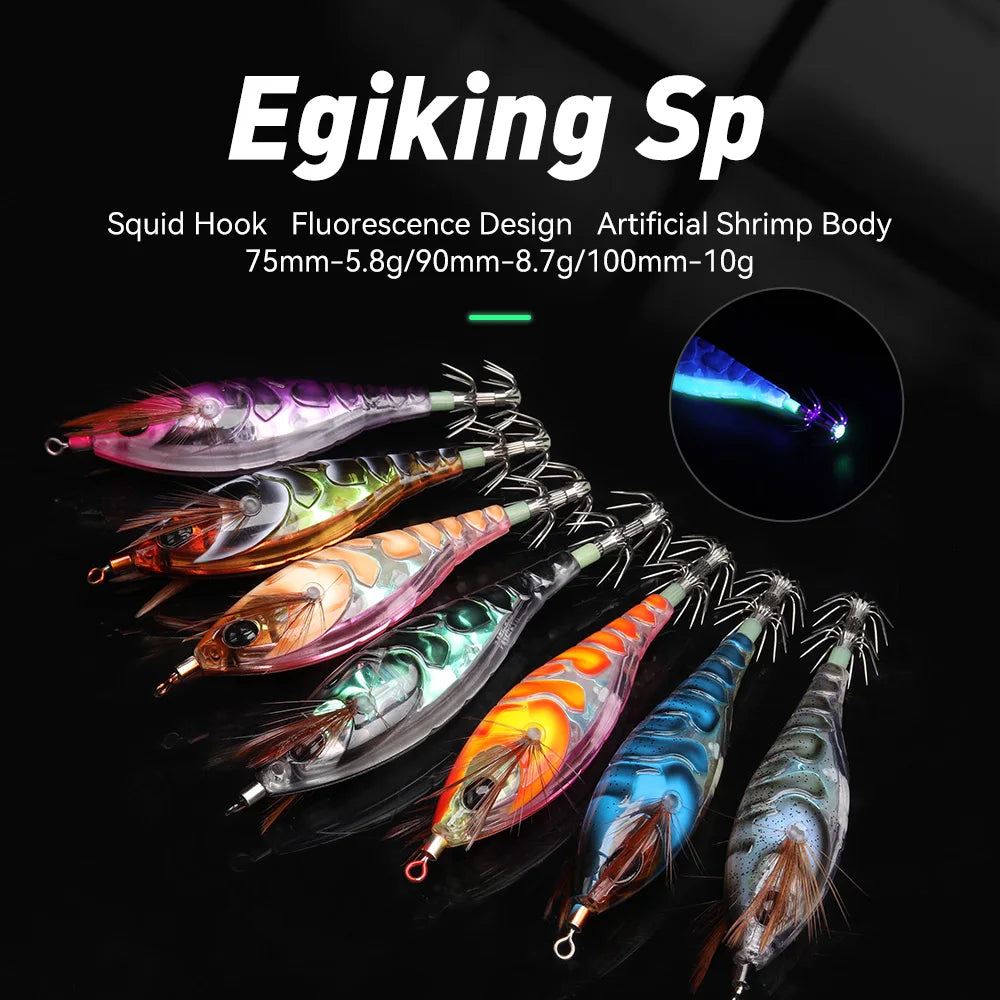 Kingdom SP Fishing Lures 5.8g 8.7g 10g Squid Jigs Artificial Squid Hook Jigging Baits Sea Fishing Cuttlefish EGI Luminous Bait