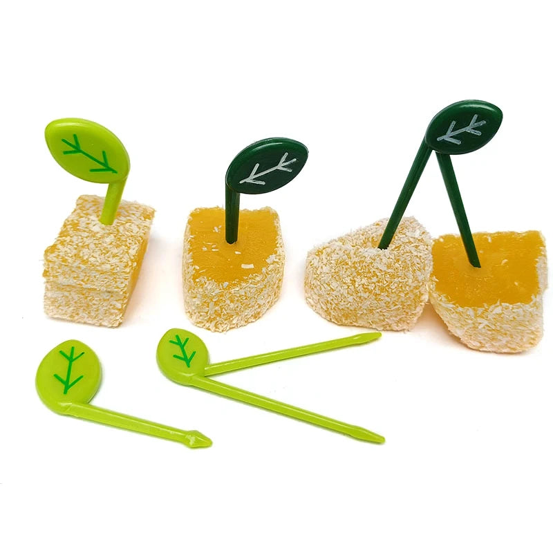 10pcs/Set Toothpick Leaves Fruit Fork Picks Mini Cartoon Children Snack Cake Dessert Pick Bento Lunches Party Decoration