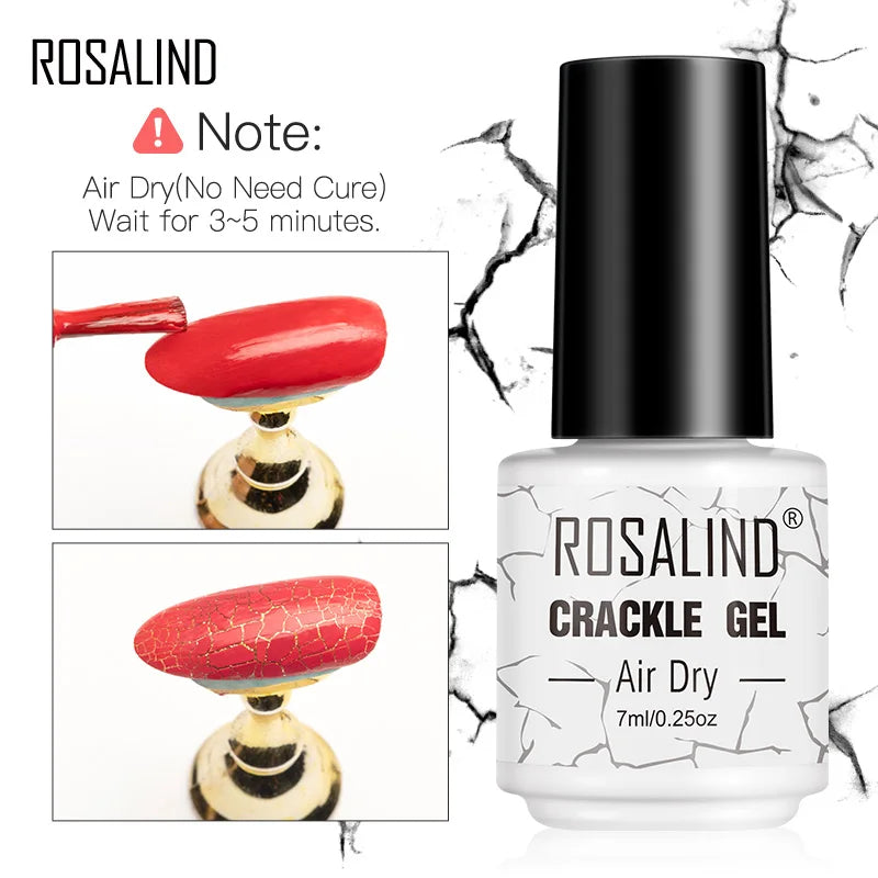 ROSALIND Cracked Gel Nail Polish Air Dry Nail Varnish Hybrid Crackle Manicure Acrylic Art UV Gel Semi Permanent Base Top Coat