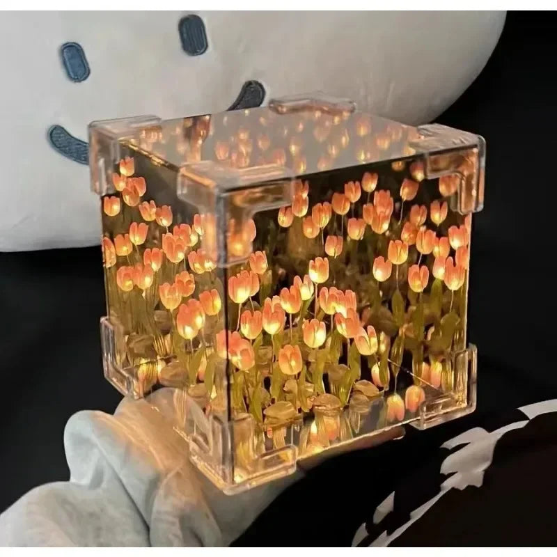 New DIy Creative Tulip Flower Sea Cube Three-Dimensional Small Night Lamp Material Package for Girlfriend Couple Girlfriends