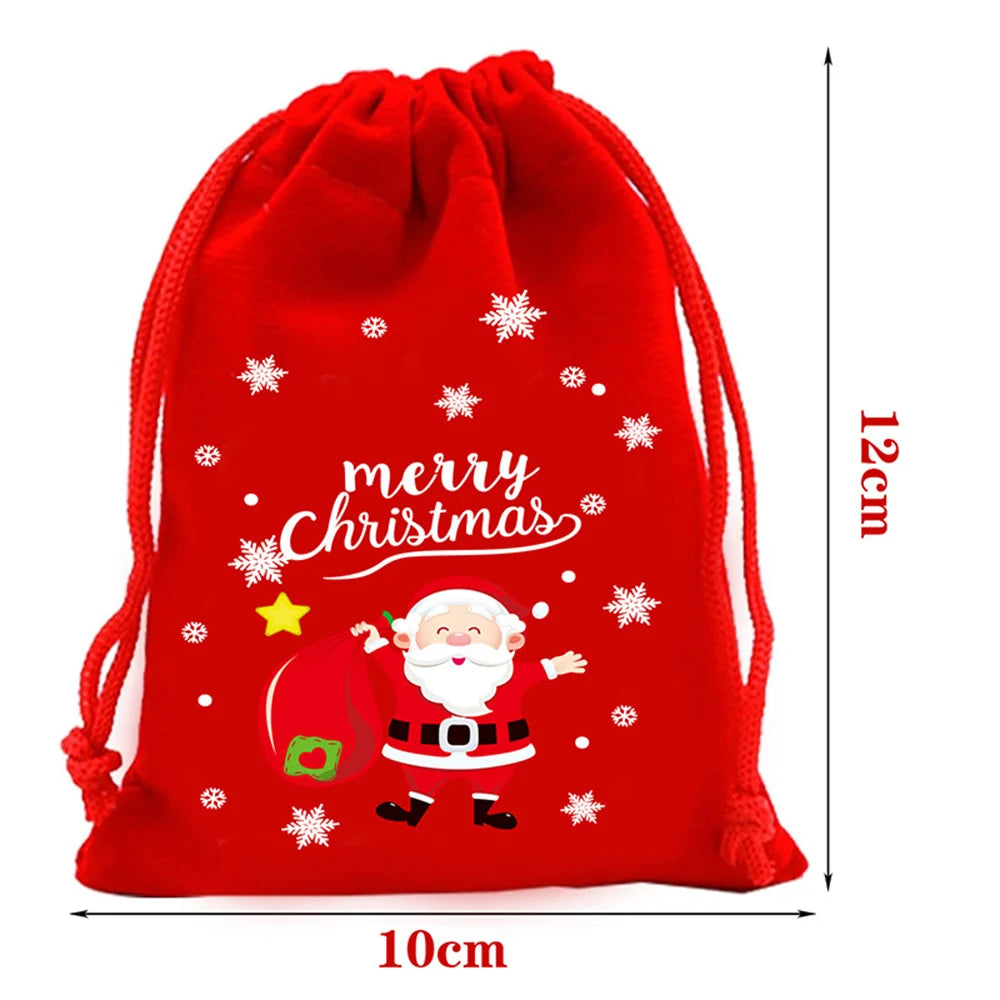 1pc Xmas Velvet Bags Small Candy Gift Bag Drawstring Pouch Christmas Party Favor Boutique Jewelry Packaging Bags 2025 New Year