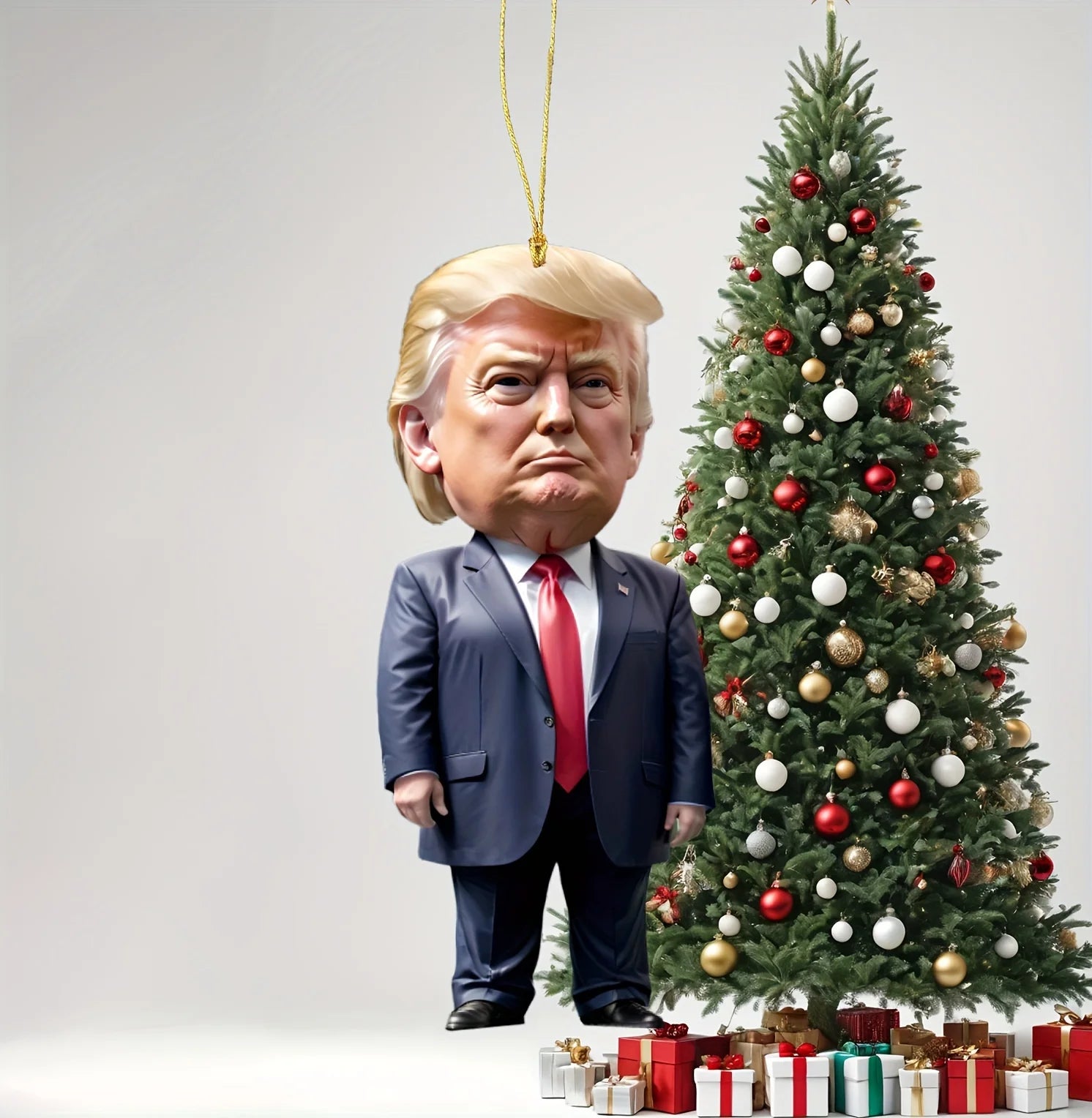 1pc Trump-Inspired Acrylic Christmas Decor Hanging Ornament for Car and Tree Perfect Holiday Gift Funny Cartoon Pendant