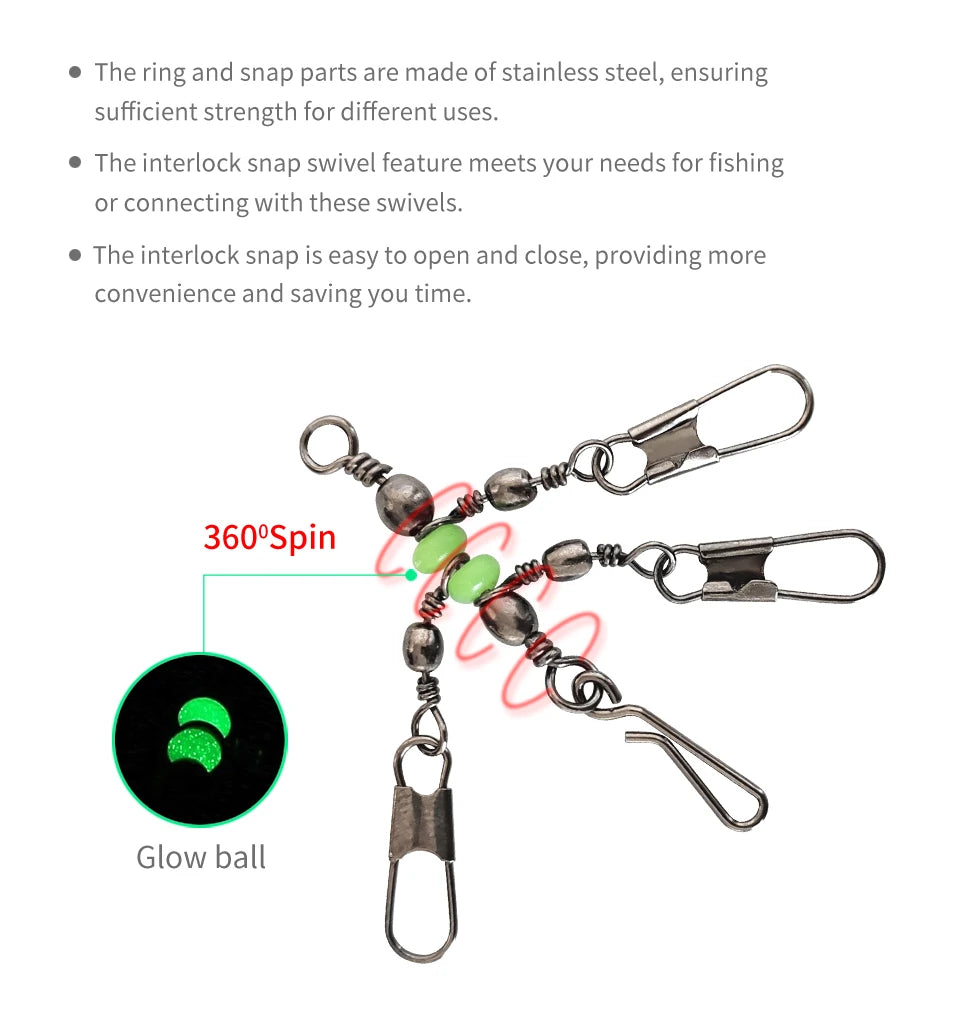 8#/10# 25pcs Luminous Fishing Pin Connector Barrel Swivels Squid Jig Hard Bait With Interlock Snap Fishing Swivels Snap Tackle