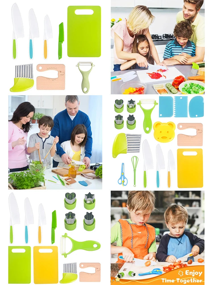 Kids Cooking Cutter Set Kids Knife Toddler Cutter Plastic Cake Fruit Knives Children DIY Peeler Tools Kitchen Accessories