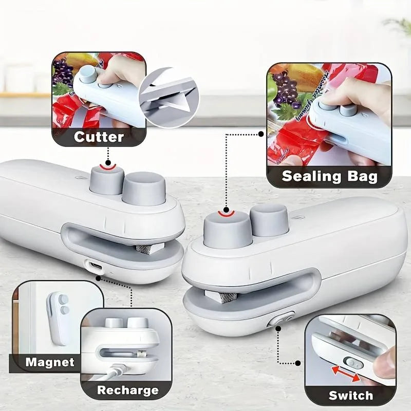 Portable Mini Sealer 2 in 1 Heat Sealer For Snacks  Home use rechargeable sealer Vacuum Sealer Snacks plastic bag heat sealer