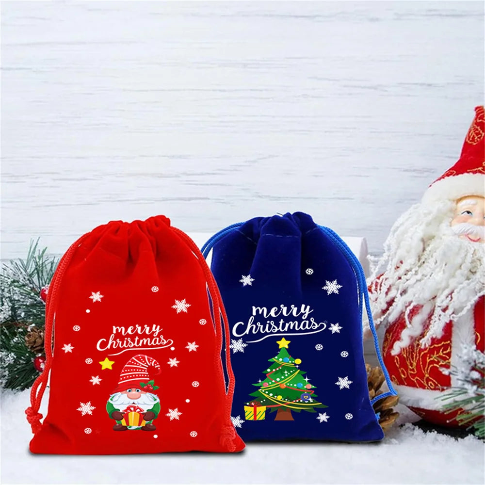 1pc Xmas Velvet Bags Small Candy Gift Bag Drawstring Pouch Christmas Party Favor Boutique Jewelry Packaging Bags 2025 New Year