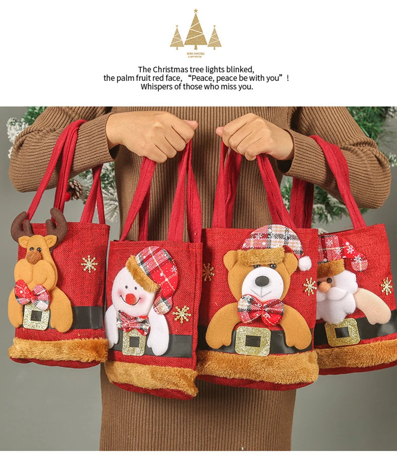 Christmas Gift Bag Linen Cloth New Year Children's Candy Handbag Christmas Eve Apple Storage Bag Xmas Santa Claus Wholesale 2023