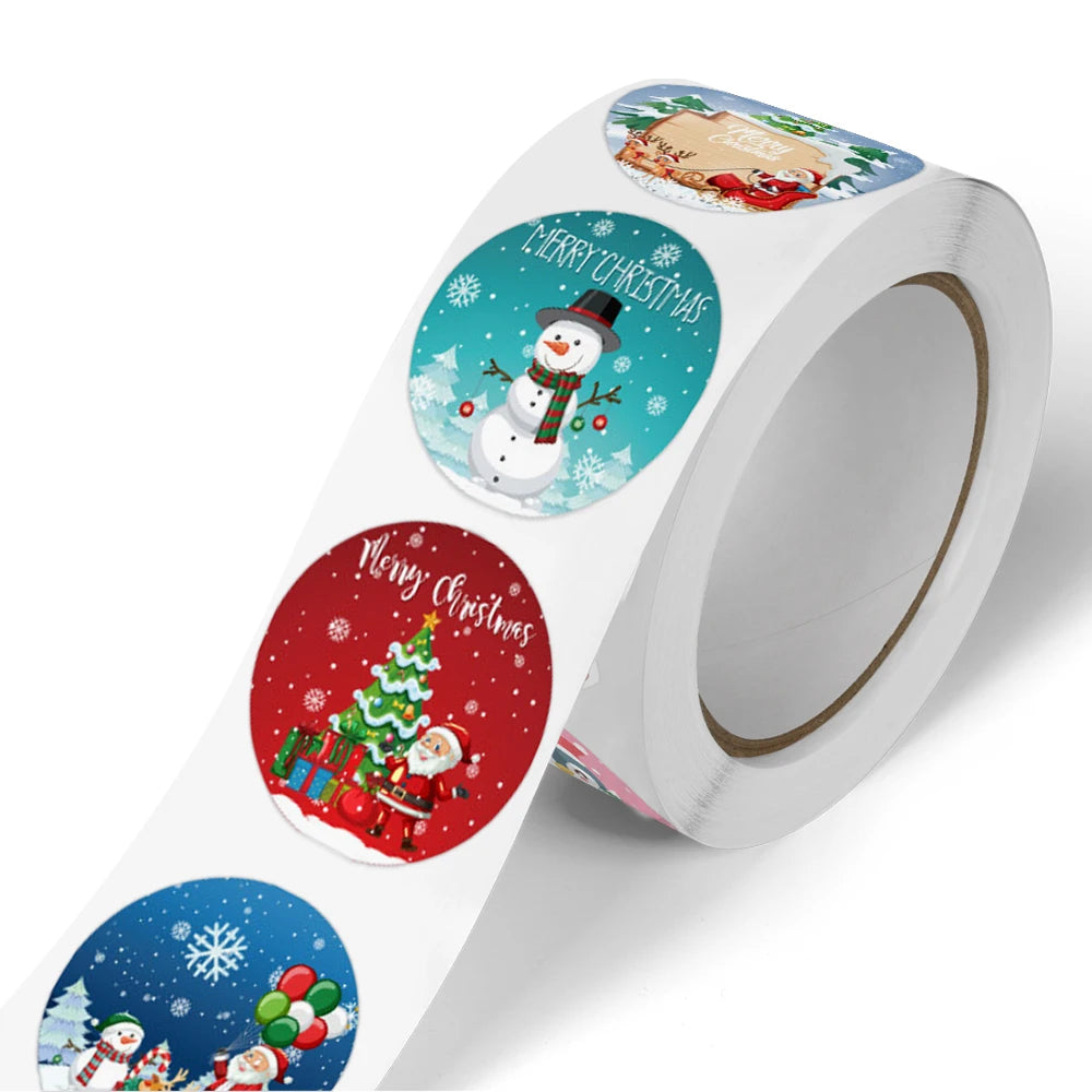 500Pcs/Roll Happy New Year Christmas Stickers 2.5cm/1.0in DlY Merry Christmas Decoration Label Perfect For Adorning Gift