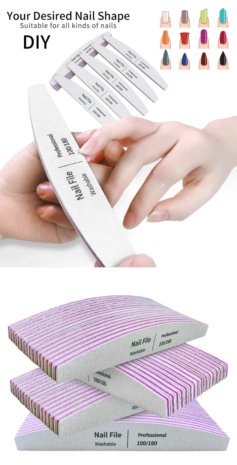 Nail File 100 to 180 Professional Tools Emery for Manicure Lime 240 Sandpaper Gel Polishing Files for Nails Buffers Set Polisher