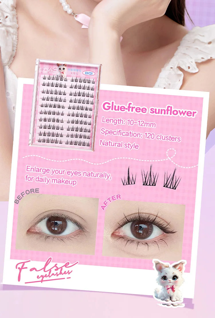 10 Rows of Large Capacity Glue-free False Eyelashes Single Cluster 10-12MM C-curled Natural Self-adhesive false Eyelashes