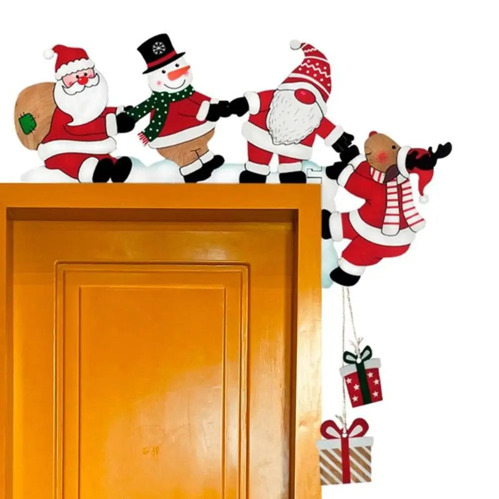 Wood Santa Christmas Door Corner Decor Christmas Door Frame Decor Snowman Reindeer Frame Sign Wooden Pendant Party House Decor