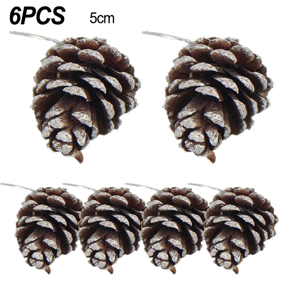 6pc/set Small Pine Cones Christmas Tree Pendant 5CM Original Color Pine Cone Ornaments Natural White Edge Pine Cone Xmas Crafts