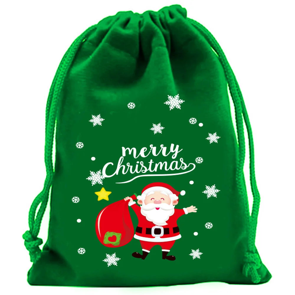 1pc Xmas Velvet Bags Small Candy Gift Bag Drawstring Pouch Christmas Party Favor Boutique Jewelry Packaging Bags 2025 New Year