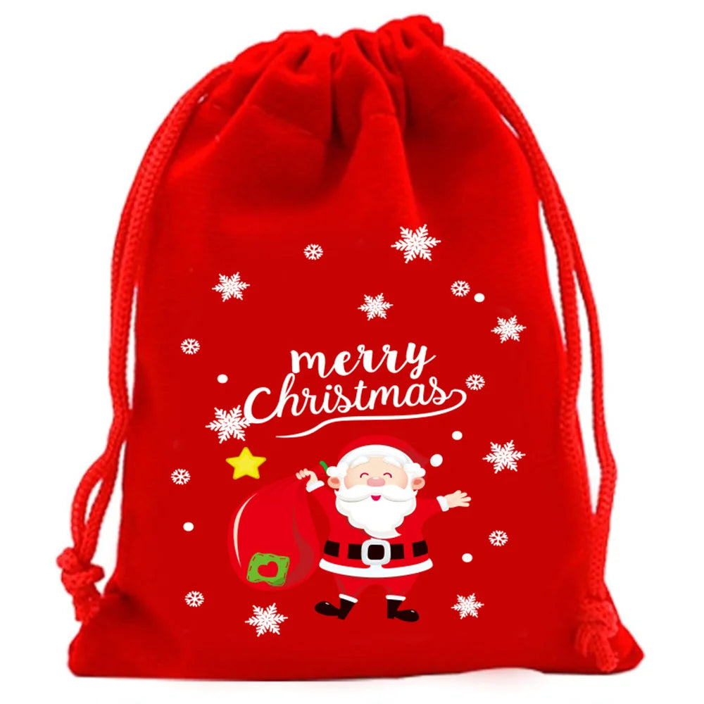 15x20cm Xmas Velvet Bags Candy Gift Bag Drawstring Pouch Christmas Party Favor Boutique Jewelry Packaging Bags New Year 2025