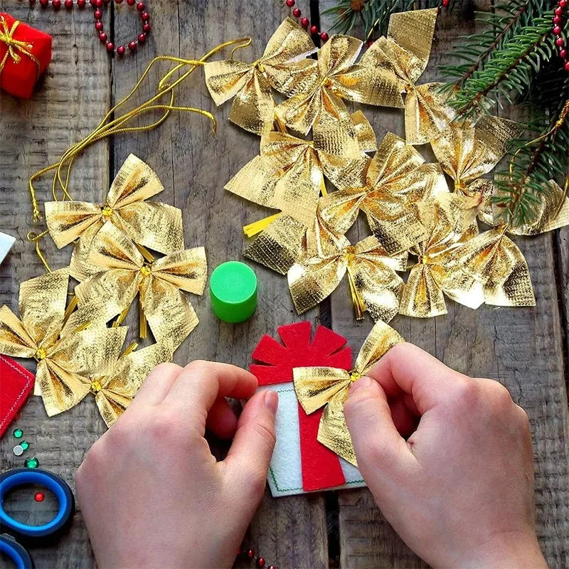 10/20/30Pcs Christmas Decoration Bow Red Gold Xmas Tree Bowknot Pendant Ornaments for Home Decor Navidad New Year Party Gifts