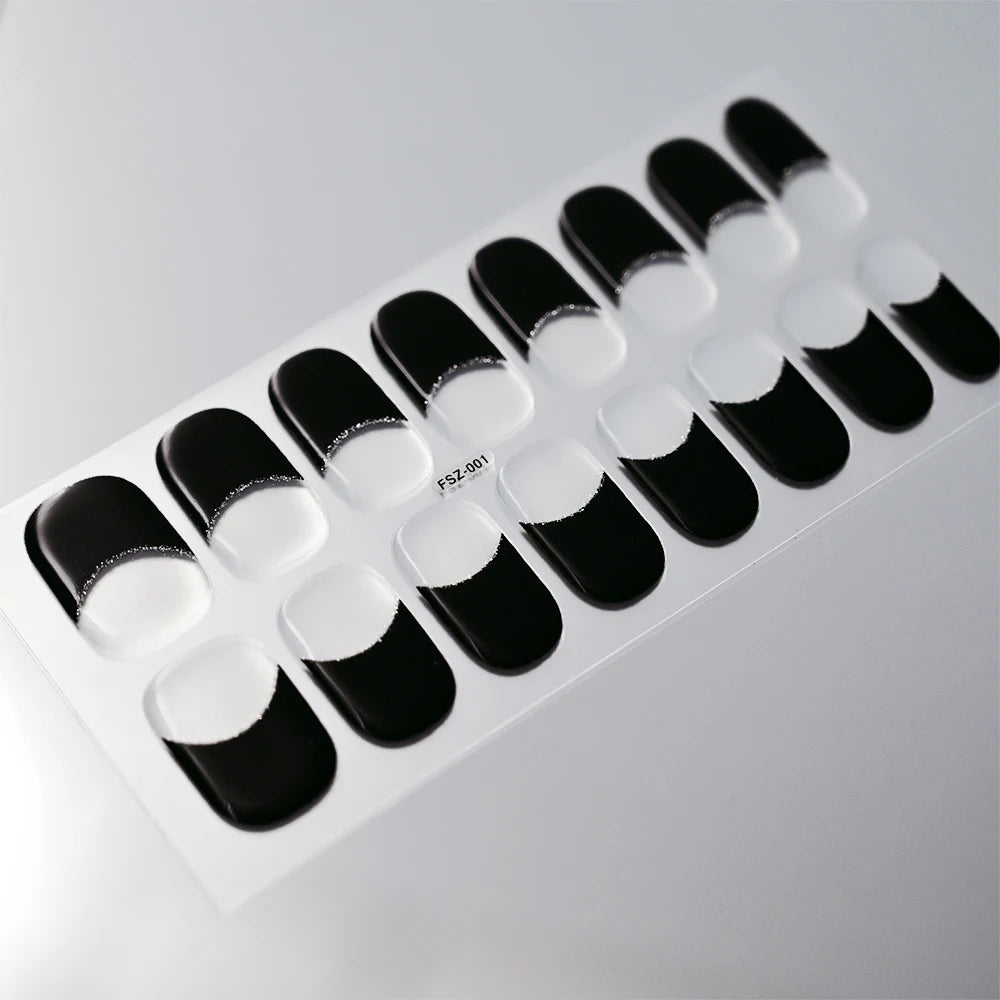 16pcs French UV Semi Cured Nail Stickers White&Red Gel Nail Polish Wraps Lamp Neede Full Cover Nail Decals Adhesive Sliders R#Q7