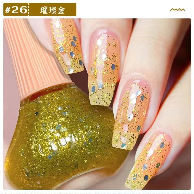 12ml Nail Polish Oil-based Nail Polish No-bake Quick Dry Non-tear Small Glitter Transparent Red Blue Green Nude 45 Colors