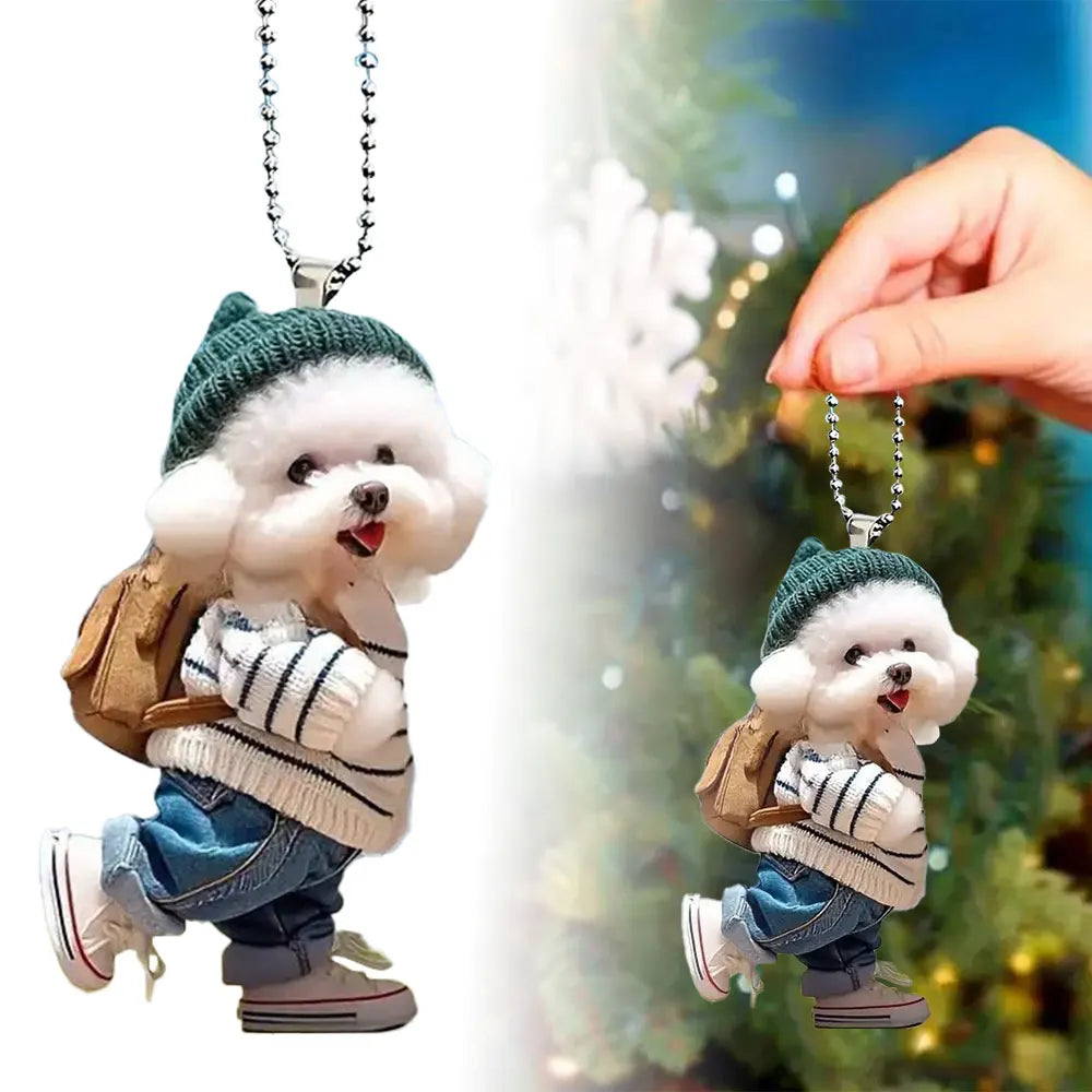 Cute 2D Acrylic Puppy Pendant Trendy Backpack Teddy Dog Xmas Tree Hanging Ornaments Car Decorative Christmas Decorations Gifts