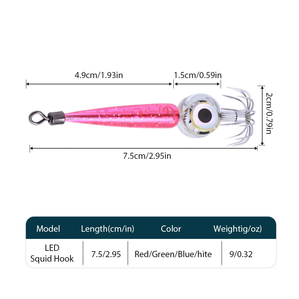 1 pc type of luminous squid hook, sea fishing octopus hook, LED flash underwater fishing light with umbrella hook accessories