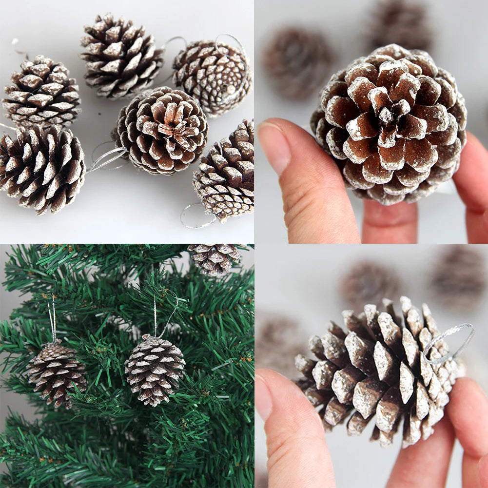 6pc/set Small Pine Cones Christmas Tree Pendant 5CM Original Color Pine Cone Ornaments Natural White Edge Pine Cone Xmas Crafts