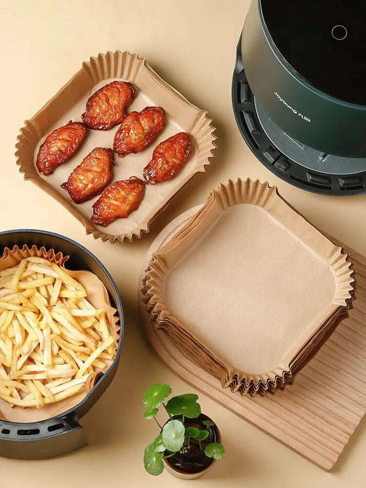 50pcs/set Air Fryer Disposable Paper Parchment Wood Pulp Steamer Cheesecake Air Fryer Accessories Baking Paper For Air Fryer