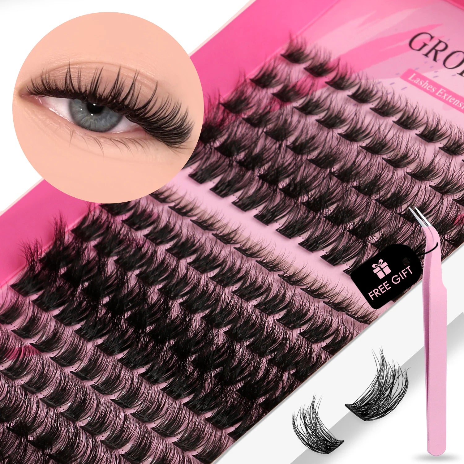 GROINNEYA DIY Lashes Extension Kit Individual Lashes Clusters Faux Mink Eyelash Extension Mix set with Lash Bond and Seal Makeup