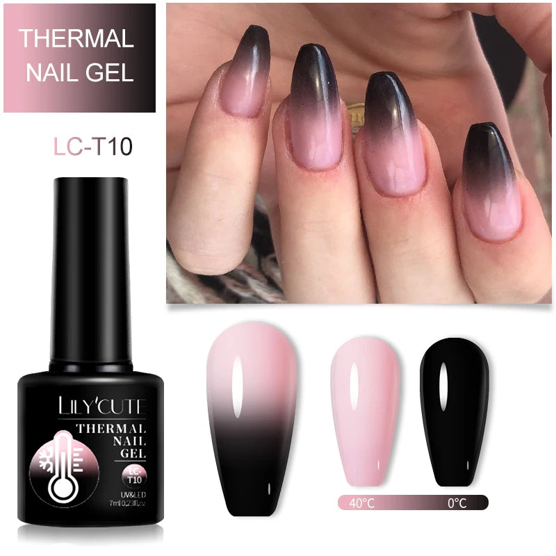 LILYCUTE 7ML Thermal Gel Nail Polish Ultra-thin Temperature Color Changing Gel Polish Semi Permanent UV Gel Nail Art Gel Varnish