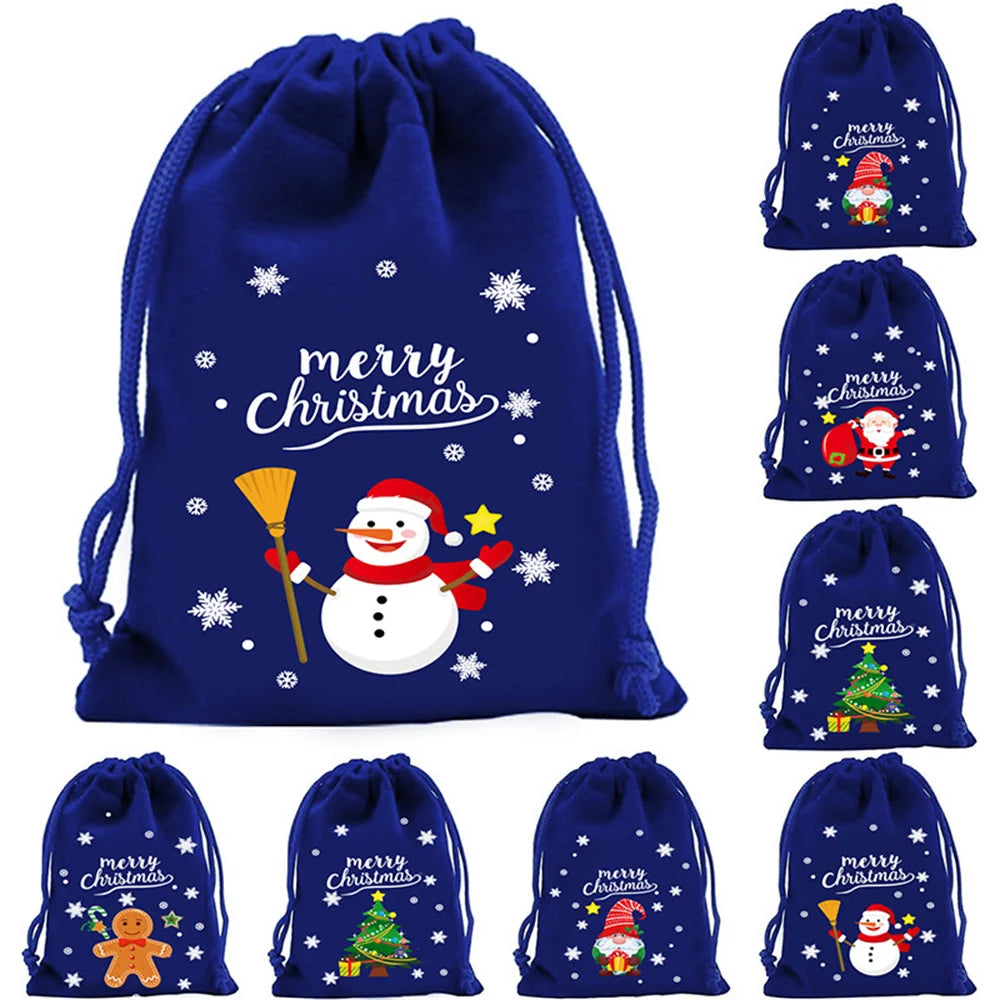 1pc Xmas Velvet Bags Small Candy Gift Bag Drawstring Pouch Christmas Party Favor Boutique Jewelry Packaging Bags 2025 New Year