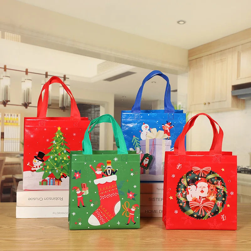 2024 New in Christmas Gift Bags Cartoon Cute Santa Elk Snowman Printing Non Woven Handbag Hot Pressing Party Supplies Ornaments