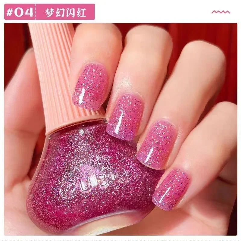 12ml Nail Polish Oil-based Nail Polish No-bake Quick Dry Non-tear Small Glitter Transparent Red Blue Green Nude 45 Colors