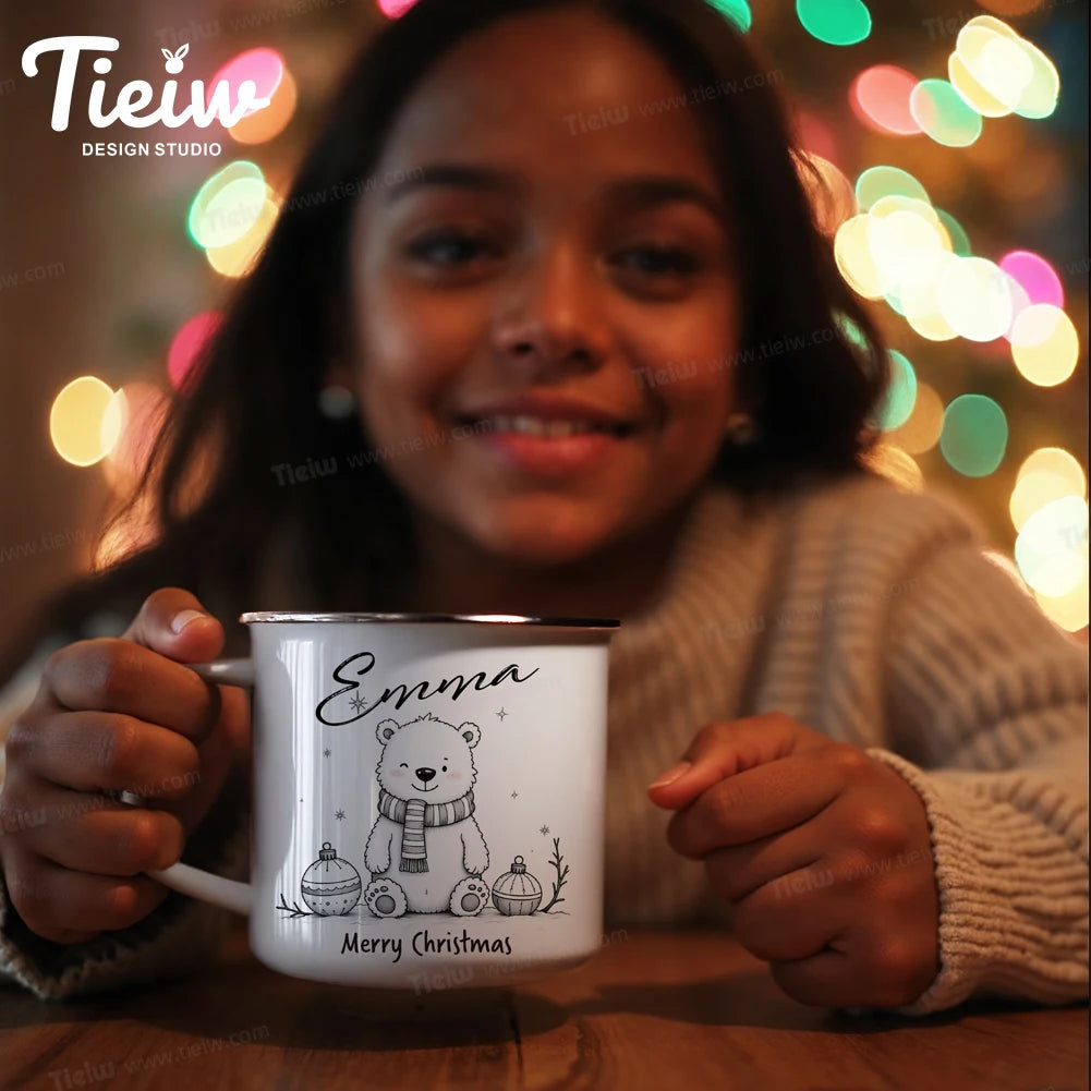 Custom Christmas Enamel Mug for Kids Merry Christmas Design-Perfect Personalized Christmas Present for Stocking Stuffer idea